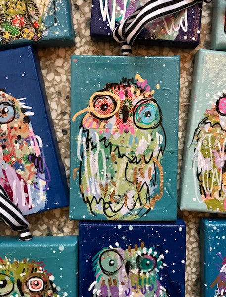 GOODNIGHT MOON BLUE Owl Ornaments on Canvas