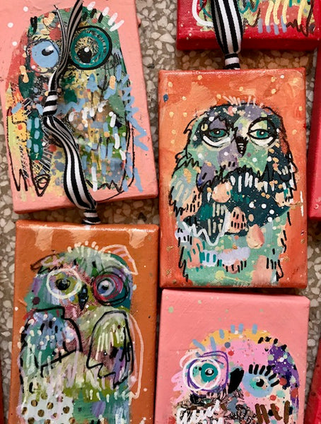 AUNT MIMI'S PUNCH Owl Ornaments on Canvas