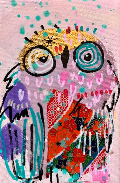 SUGARPLUM PINK Owl Ornaments on Canvas