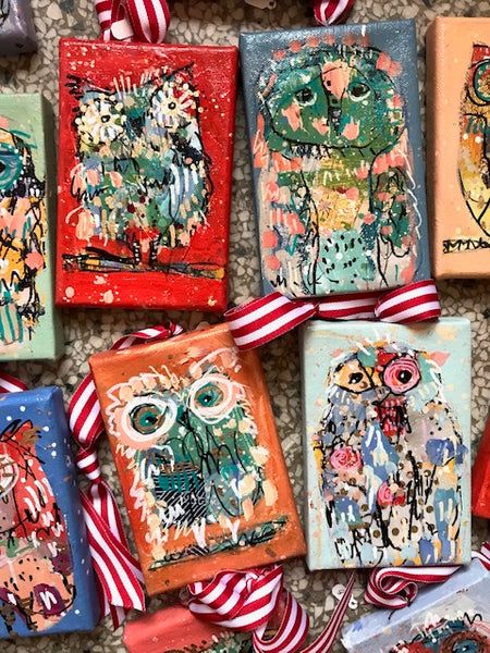 Owl Ornaments on Canvas, Readymade
