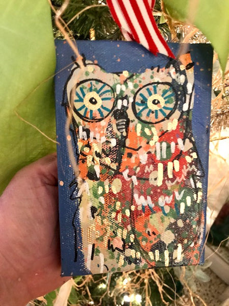 Owl Ornaments on Canvas, Readymade
