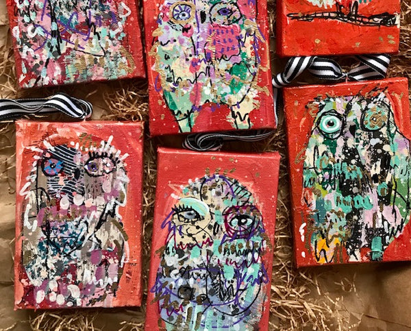 Owl Ornaments on Canvas, Customized